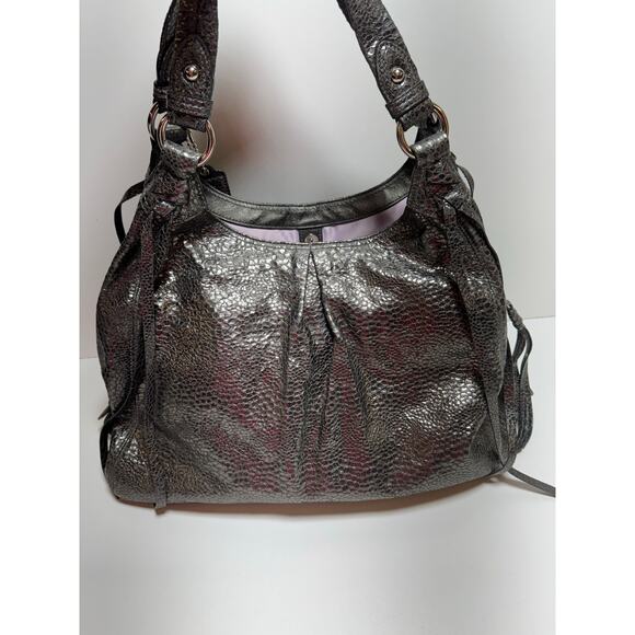 Coach Maggie Crinkle Gunmetal Silver Python Metallic Hobo Bag 13901 - Picture 10 of 15